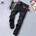 Armani Style Men's Dark Blue Washed Denim Jeans, Eagle Logo Straight‑Leg Stretch Business Casual Pants #A67619