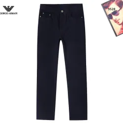 Armani Style Men's Dark Navy Denim Jeans, Embroidered Logo Pocket Straight Fit Stretch Business Casual Pants #A67611