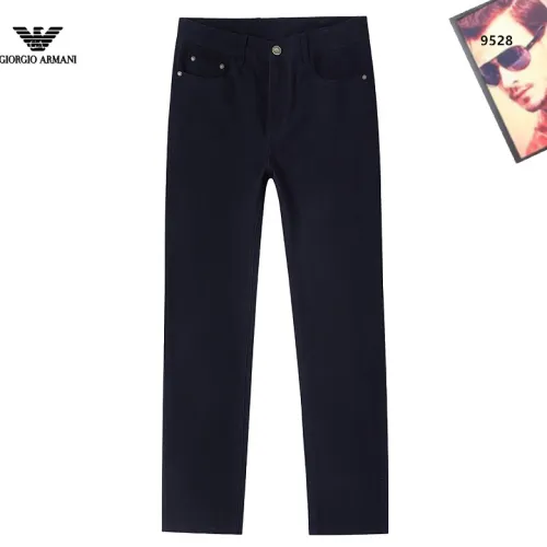 Armani Style Men's Dark Navy Denim Jeans, Embroidered Logo Pocket Straight Fit Stretch Business Casual Pants #A67611