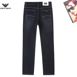 Armani Style Men's Raw Black Wash Denim Jeans, Eagle Logo Straight‑Leg Stretch Business Casual Pants #A67616