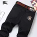 Burberry Style Men's Black Denim Jeans, Embroidered Logo Pocket Slim Stretch Business Casual Long Pants #A67610