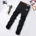 Burberry Style Men's Black Denim Jeans, Embroidered Logo Pocket Slim Stretch Business Casual Long Pants #A67610