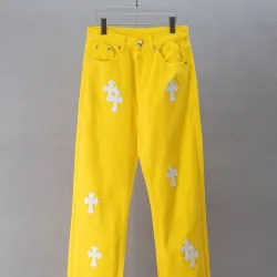 Chrome Hearts Cross Patch Straight Denim Jeans, Yellow #A68218