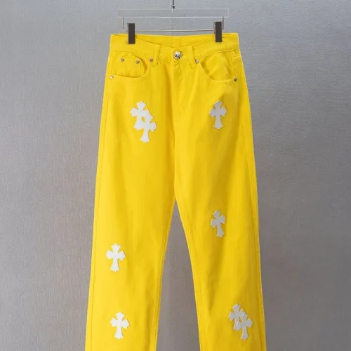 Chrome Hearts Cross Patch Straight Denim Jeans, Yellow #A68218