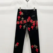 Chrome Hearts Red, White, Black, & Leopard Cross Patch Carpenter Pants #B53365