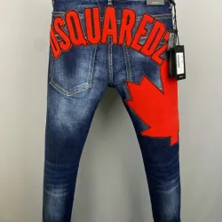 2025 DSQ2 Men's Denim Jeans Bold Red Maple Leaf Print with Faded Wash for Trendy Gentlemen #B54871 2025 DSQ2 Men's Denim Jeans Bold Red Maple Leaf Print with Faded Wash for Trendy Gentlemen #B54871