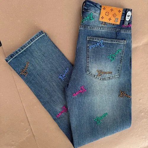 Louis Vuitton 26FW Colorful Letter Logo Embroidered Denim Long Pants #A69607