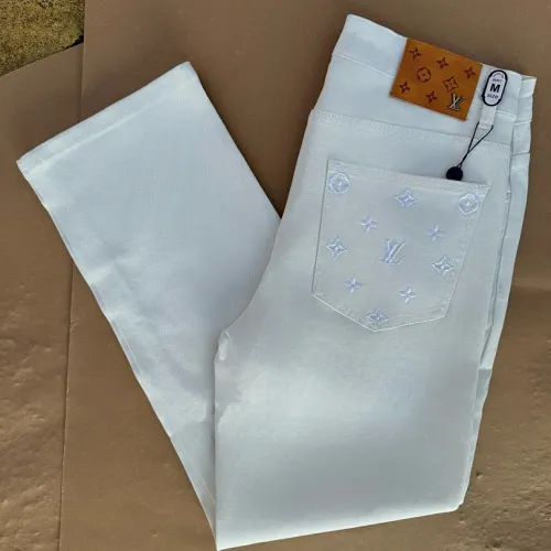 Louis Vuitton Monogram Embroidered White Straight Jeans #A69602