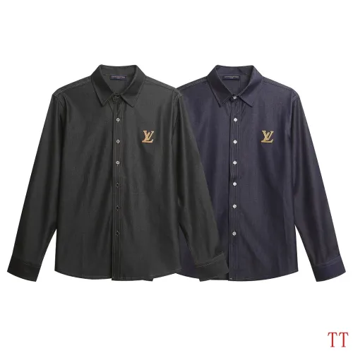 LV Slight‑Stretch Denim Long Sleeve Button‑Up Shirt #A67686