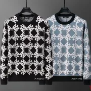 AMIRI Men Geometric Floral Jacquard Crew Neck Sweater | Black‑White & Grey‑White #A68153