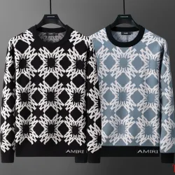 AMIRI Men Geometric Floral Jacquard Crew Neck Sweater | Black‑White & Grey‑White #A68153