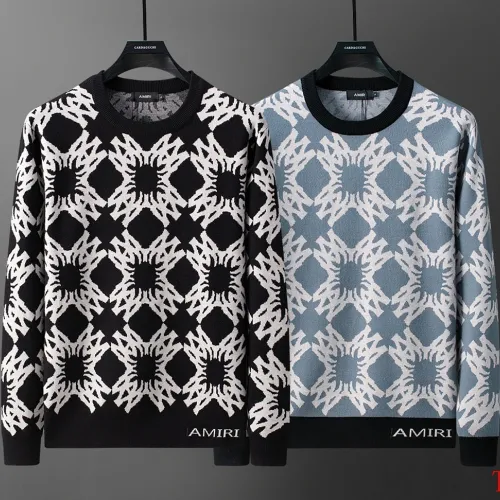 AMIRI Men Geometric Floral Jacquard Crew Neck Sweater | Black‑White & Grey‑White #A68153