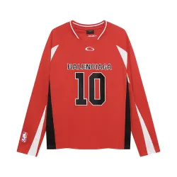 Balenciaga NBA Long Sleeve Jersey 10 Number Logo Print Red White Black #A68797