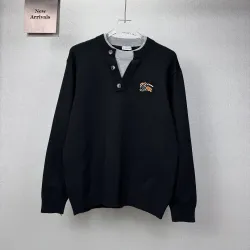 Burberry Men Fake Two Layer Henley Knitted Sweater Knight Embroidery Casual Pullover #A67427