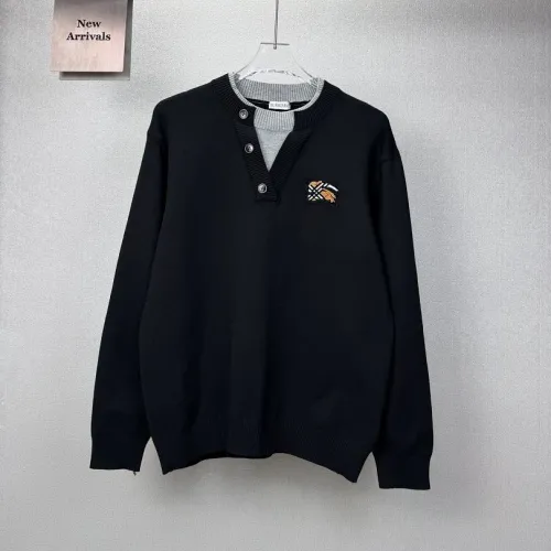Burberry Men Fake Two Layer Henley Knitted Sweater Knight Embroidery Casual Pullover #A67427