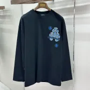 Chrome Hearts Blue Floral Horseshoe Long‑Sleeve Tee, White‑Blue, Black‑Blue #A68244