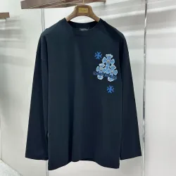 Chrome Hearts Blue Floral Horseshoe Long‑Sleeve Tee, White‑Blue, Black‑Blue #A68244