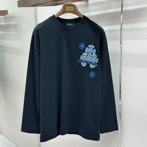 Chrome Hearts Blue Floral Horseshoe Long‑Sleeve Tee, White‑Blue, Black‑Blue #A68244