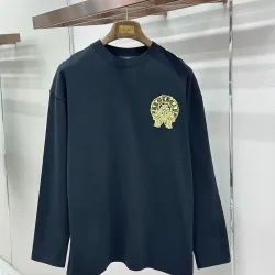 Chrome Hearts Colored Horseshoe Cross Long‑Sleeve Tee, White‑Red, Black‑Gold #A68243