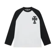 Chrome Hearts Cross Patch Raglan Long‑Sleeve Tee, Red‑White, Black‑White #A68240