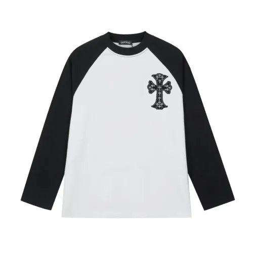 Chrome Hearts Cross Patch Raglan Long‑Sleeve Tee, Red‑White, Black‑White #A68240