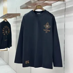 Chrome Hearts Cross & Scroll Graphic Long‑Sleeve Tee, White, Beige, Black #A68242