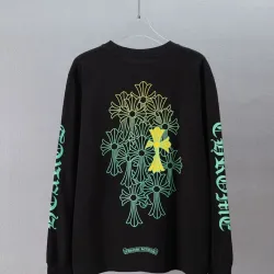 Chrome Hearts Gradient Floral Cross Long Sleeve Tee, Black White #A68046