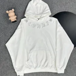 Chrome Hearts White/Black/Blue Hoodie Featuring Gothic Cross and Letter Embroidery Artwork #B54217 Chrome Hearts White/Black/Blue Hoodie Featuring Gothic Cross and Letter Embroidery Artwork #B54217