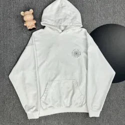 Chrome Hearts White/Black/Blue Hoodie with Bold Black Cross Flower Embroidery Design #B54216 Chrome Hearts White/Black/Blue Hoodie with Bold Black Cross Flower Embroidery Design #B54216