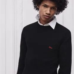 Dior Crew Neck Knit Sweater Men Minimal Chest Logo Embroidery Wool Jumper #A67438