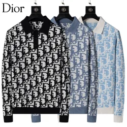 Dior Men All Over Logo Jacquard Polo Knit Sweater Light Blue, Black #A69326