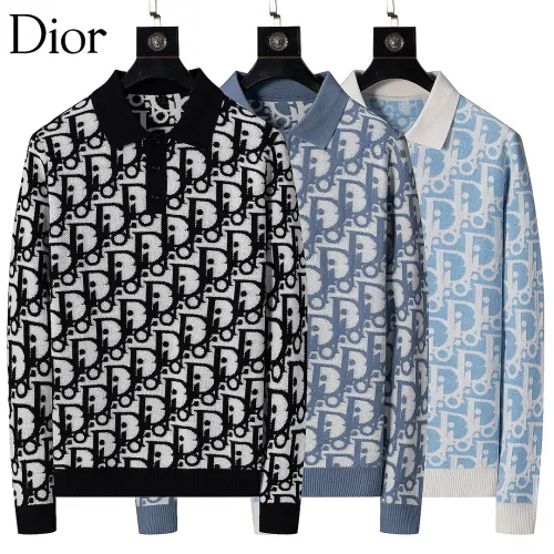 Dior Men All Over Logo Jacquard Polo Knit Sweater Light Blue, Black #A69326