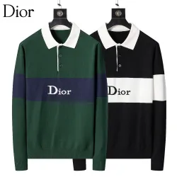 Dior Men Color Block Stripe Polo Knit Sweater Green, Black #A69331
