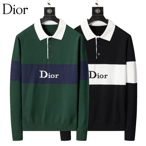 Dior Men Color Block Stripe Polo Knit Sweater Green, Black #A69331