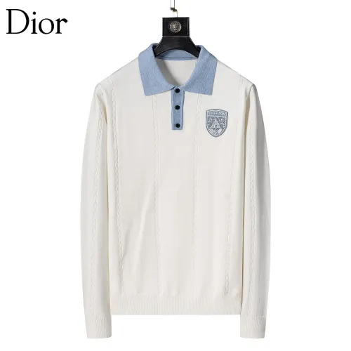 Dior Men Contrast Collar Polo Knit Sweater White, Black #A69324