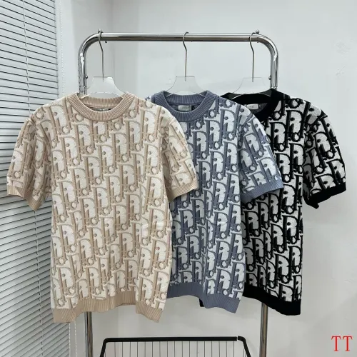 Dior Oblique Logo Jacquard Crewneck Short‑Sleeve Knit Top Black,Khaki,Blue #A68201