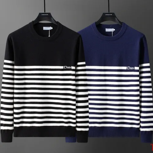 Dior Striped Crewneck Knit Sweater Black,Navy Blue #A68203