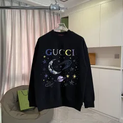 Gucci Cosmic Moon Star Graphic Crew‑Neck Sweatshirt, Cream White, Black #A68234