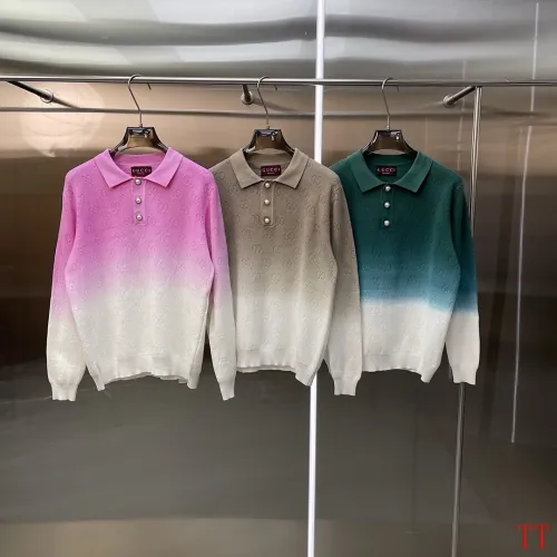 Gucci Ombre Polo-Collar Knit Sweater, Pink, Beige, Green #A68181