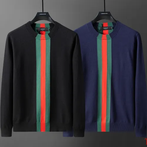 Gucci Web Stripe Crew-Neck Knit Sweater, Black, Navy Blue #A68189