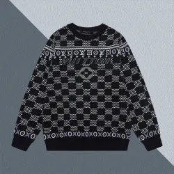 Louis Vuitton Black Knit Sweater With Signature Monogram Patterns And Colorful Trims #B54225