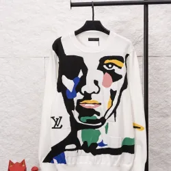  Colorful Face Jacquard Crewneck Sweater, White #A69005