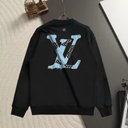 Louis Vuitton Denim‑Style LV Logo Crew Neck Pullover Sweatshirt For Men Solid Black #A67591