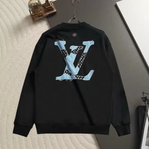 Louis Vuitton Denim‑Style LV Logo Crew Neck Pullover Sweatshirt For Men Solid Black #A67591