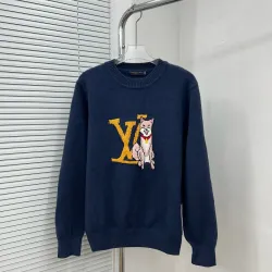 Louis Vuitton Dog Graphic LV Logo Crewneck Knit Sweater, Navy #A69385