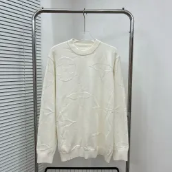 Louis Vuitton Embossed Monogram Crew Neck Knit Sweater White & Black #A67858