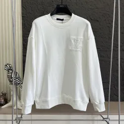 Louis Vuitton Fringed LV Patch Crewneck Sweatshirt, White, Black #A68225
