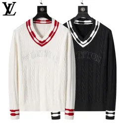 Louis Vuitton Men Cable Knit V-Neck Sweater White, Black #A69325