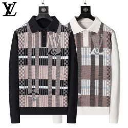 Louis Vuitton Men Plaid Jacquard Polo Knit Sweater White, Black #A69318