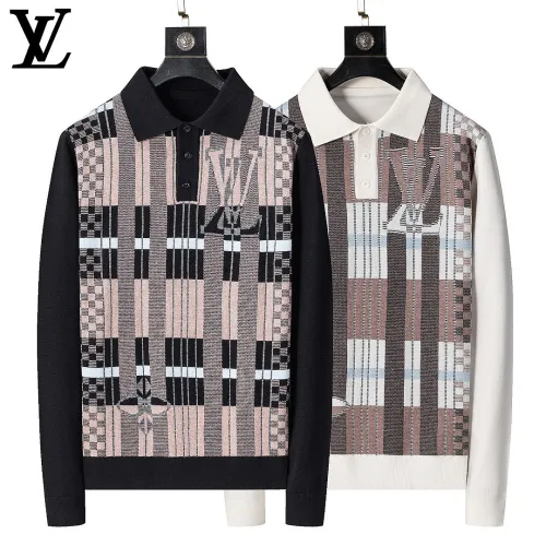 Louis Vuitton Men Plaid Jacquard Polo Knit Sweater White, Black #A69318